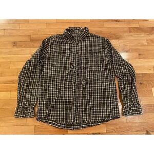Guide Series Men's L Plaid Long Sleeve Button Down Shirt Green Brown‎ Casual